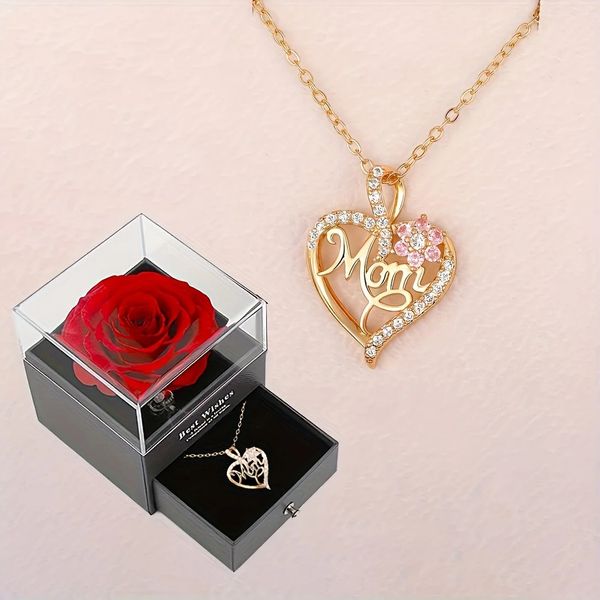 Collier pendentif en forme de coeur pour mamans avec boîte-cadeau rose adapté aux mamans anniversaire cadeau romantique 2023 nouvelle mode luxe Zirocn bijoux 240328