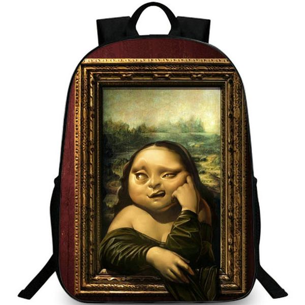 Zaino Mona Lisa Zaino con pittura divertente Borsa da scuola fantastica Da Vinci Zaino casual Zaino con stampa Zaino con foto Zaino con foto