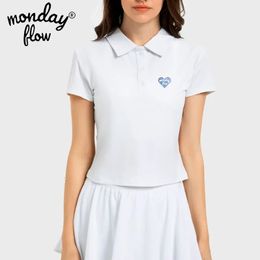 Monday Flow Summer Golf Wear Women Women Short Sleeve T-Shirt Polo Neck Shirts Trend Luxe Polyester Hign Quality Golf Clothing 240511