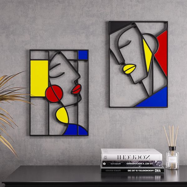 Mondrian Abstract Art Home Wall Decor Metal Pegalios Sala de estar Accesorios colgantes Regalo decorativo 231221