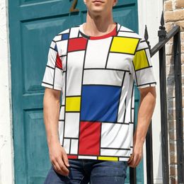 Mondrian Geometry T-shirt Modern Art Novelty T-shirts Short-Sheeve Graphic Tops Hot Vente Summer Essential Big Size Tees