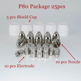 Mondstukken P80 Plasmasnijtoorts Verbruiksartikelen 25 stuks, Plasmatoorts Schild Cup Tip Elektrode Mondstuk