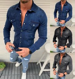 Monerffi 2019 Men Jean Chemises mode Automne Slim Denim Shirts Top Camisa Masculina Long Manche à manches longues Hip Hop Casual