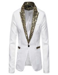 Monerffi Brand 2019 Men039S Blazer Jacket Patchwork Luxe Gedrukte kraag Herfst Mode Wedding Pak Coats DJ Stage Cost5648332