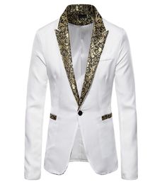 Monerffi Brand 2019 Men039S Blazer Jacket Patchwork Luxe Gedrukte kraag Herfst Fashion Wedding Pak Pak Lagen DJ Stage Cost9589559