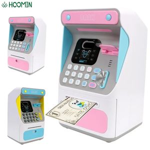 Cajas de dinero Cajero automático Caja de efectivo Regalo para niños Hucha electrónica Reconocimiento facial simulado Billete de papel de desplazamiento automático 240222
