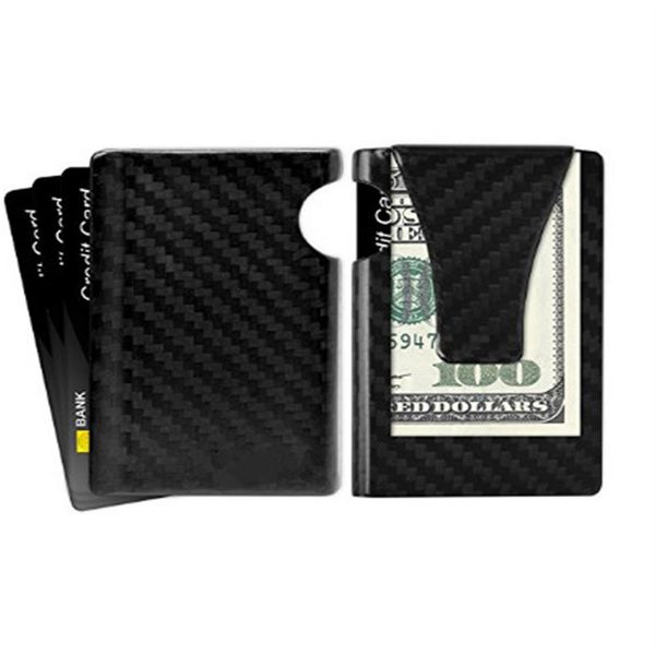 Portefeuille fin avec pince à billets - YINUODE Portefeuille minimaliste en fibre de carbone avec poche avant et porte-cartes de visite RFID bloquant le crédit C292G