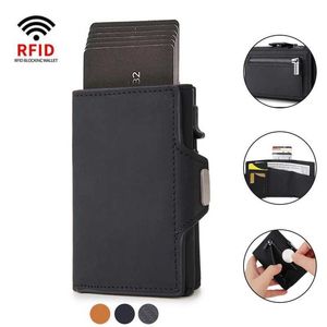 Money Clips 2023 Creditcardhouder Mannen Wallet RFID Aluminium Box Bank PU Lederen portefeuilles met geldclip Carbon Fiber Bank Cardholder Case Y240422