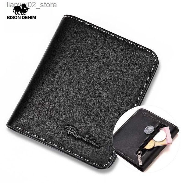 Clips de dinero BISON DENIM Carteras para hombres Monedero de cuero genuino negro para hombres Titular de la tarjeta de visita Cartera para hombres Mini N4429 Q230921