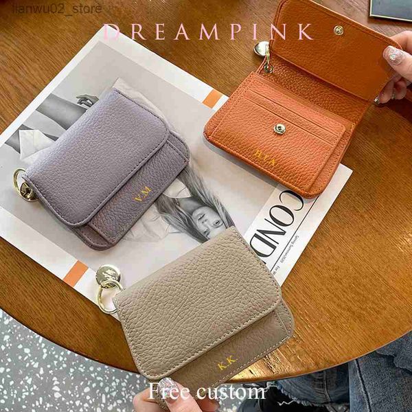 Clips de dinero Iniciales personalizadas Mujeres Cartera corta Doblada Monedero de cuero genuino Titular de la tarjeta Colores de moda Lujo Personalizar Bolsa de dinero Q230921