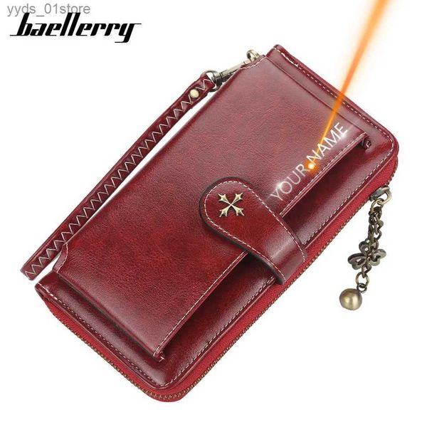 Clips de dinero Carteras de mujer personalizadas Nombre Grabado Moda Largo PU Calidad de cuero Titular de la tarjeta Cartera femenina clásica Cartera con cremallera para mujer L240306