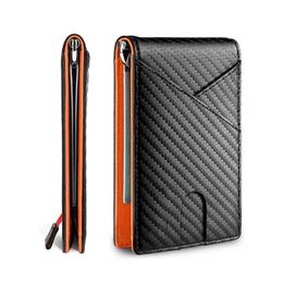 Clips en argent Dienqi Fibre de carbone RFID Slim Carte de luxe Portefeuille Money Mens Ments Bifold Billfold Y240422