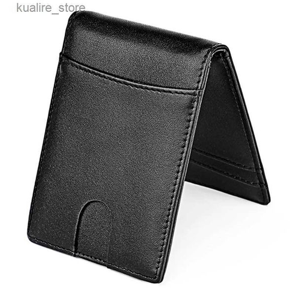 Money Clips Dome Slim portefeuille avec portefeuille RFID bloquant minimum portefeuille à pli unique porte-carte de poche avant en cuir pour hommes L240402