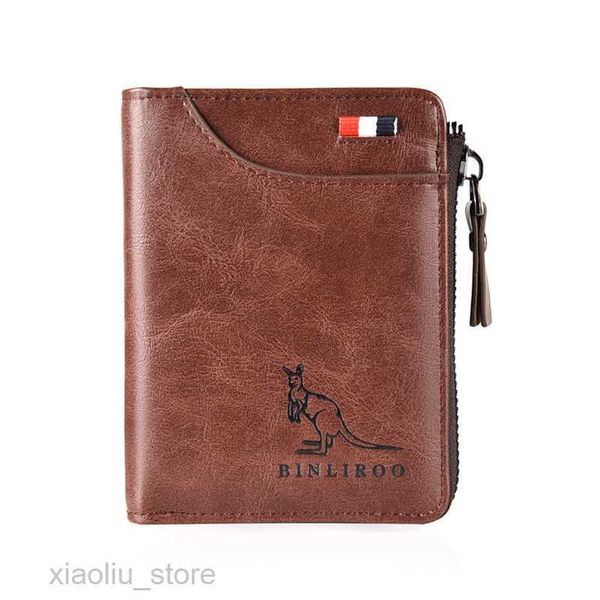 Clips de dinero Cartera de cuero genuino de los hombres de moda RFID Antirrobo Titular de la tarjeta de visita masculina Hombre Bolsa de dinero Monedero Monedero con cremallera para hombresHKD230627