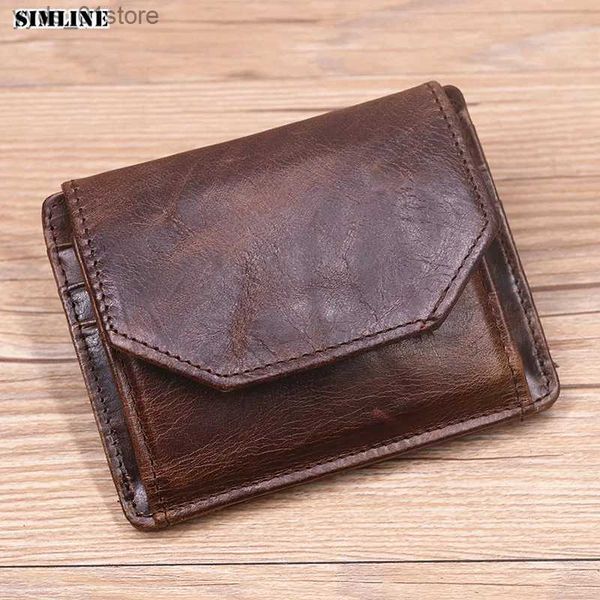 Money Clips Portefeuille en cuir véritable pour hommes mâle Original peau de vache Vintage court hommes portefeuilles portefeuille avec porte-carte ID fenêtre Coin poche L240306