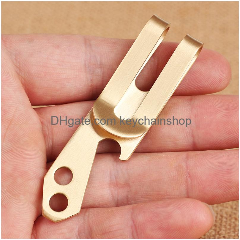 Money Clips High Quality Brass Metal Mtifunctional Stainless Steel Small Bottle Opener Key Chains Cash Clip Clamp Holder Drop Delivery Otsr6