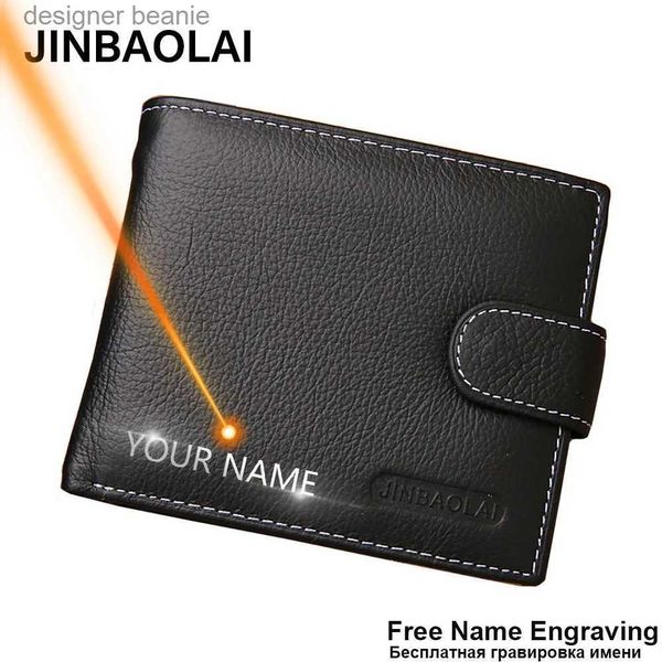 Clips para dinero JINBAOLAI Carteras de cuero para hombres Estilo de muestra sólida Monedero con cremallera Hombre Tarjeta Horder Famosa marca Calidad Cartera masculina Nombre Grabado L231117