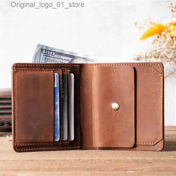 Money Clips Short Bifold Men Billet con soporte de tarjetas múltiples billetera de cuero genuino para hombres Simple Small Coin Purse Purse Crazy Horse Leather Q231213