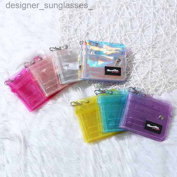 Clips de dinero Monedero transparente para mujer PVC Láser Bolsa de gelatina transparente Mini dinero Titular de la tarjeta de crédito Bolsas de billetera transparente Monedero para mujer X con cordón para el cuello L231120