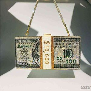 Money Clutch Rhinestone Purse 10000 Dólares Pila de bolsos de noche en efectivo Bolsas de boda de hombro 8 Color G220426 2530