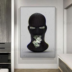 Geld poster kunst schilderen Pop Art Office Motiveren Black Mask Prints on Wall Home Decor Pictures Abstract Fashion Woo