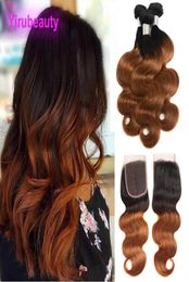 Mèches mongoles naturelles ombrées Double couleur 1B30, avec Lace Closure 4x4, Body Wave, 4 pièces, Body Wave 1B 307227603