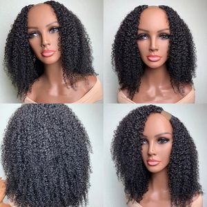 Mongolian 4A 3C U-Part Kinky Curly Pruik voor vrouwen 100% HUNDER HAAR AFRO KINKYS CURLYS V DEEL KORTE BOB GESNELDE WIG Full-end machine pruiken