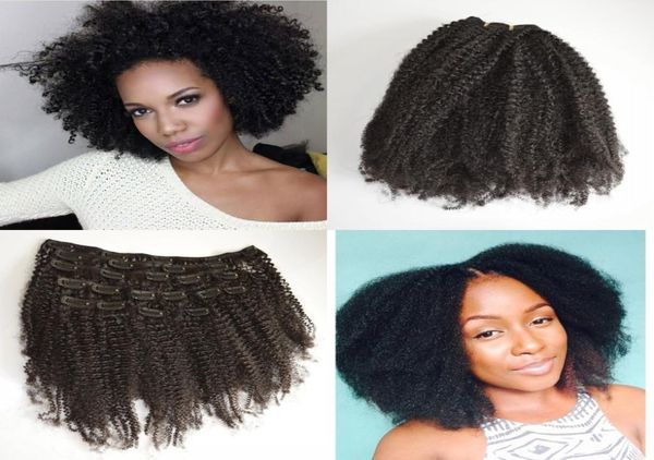 Clip rizado afro mongol en extensiones de cabello humano rizado para africano americano se puede teñir clip negro natural de 824 pulgadas GEASY7963703