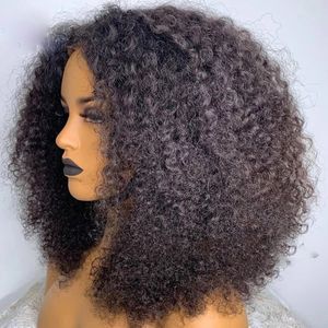 Mongol Afro Kinky Curly Bob Lace Front perruque de cheveux humains pour les femmes africaines pré plumé 360 perruques frontales v u partie 16 pouces 150% densité prêt à expédier