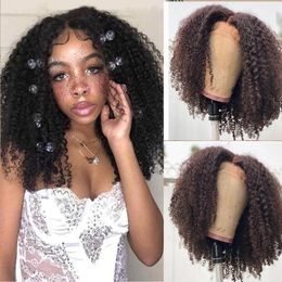 Mongoolse Afro kinky krullend menselijk haar korte bob pruiken maagdelijk mensen haren gluueless frontale kanten pruik kinkys krullen pruik voor zwarte vrouwen