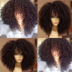 Mongol Afro Kinky Bouclés Perruques de Cheveux Humains Avec Une Frange Vierge Brésilienne Full Machine Made Spiral Curl Perruques Pour Les Femmes Noires