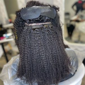 Mongoolse afro kinky krullende huid inslag hair extensions Remy Menselijk Haren Tape in 40 stks Natuurlijke kleur kan worden geverfd