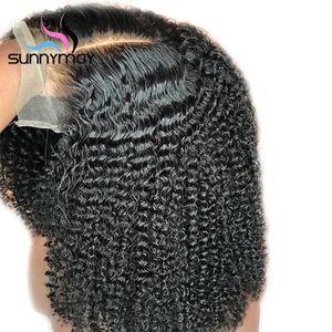 Mongolie Afro Kinky Bouclés Perruque Naturelle 1B 13x4 Court Lace Front Perruques Synthétiques Pour Les Femmes Noires Pré Plumées 180 Densité