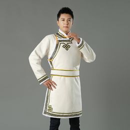 Mongoolse kostuums voor mannen etnische dans kleding winter lange mouw dikke kleding festival feestje robe Aziatische mannelijke toga