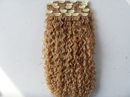 Mongoolse krullende haarinslagclip in natuurlijke kinky krullen weeft onbewerkte maagdelijke remy blonde menselijke extensies