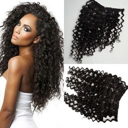 Clip de vague profonde mongole dans les extensions de cheveux humains 7 pièces/ensemble 120 grammes/paquet pince afro-américaine dans les extensions de cheveux humains
