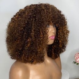 Mongools haar Kort haar Afro Kinky krullend Pruik Voor zwarte vrouwen Cosplay Blond Synthetisch Natuurlijk Ombre Bruin Pruiken Afrikaans Lijmloos Hittebestendig