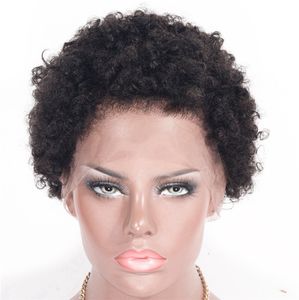 Mongolie Afro Kinky Curly Lace Front Perruques Court Remy Perruque de Cheveux Humains pour Femmes 130% Densité