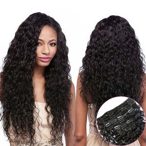 Mongoolse kinky krullend clip in hair extensions 100g 7 stks 4C menselijk haar clip in extensions Natuurlijke Kleur