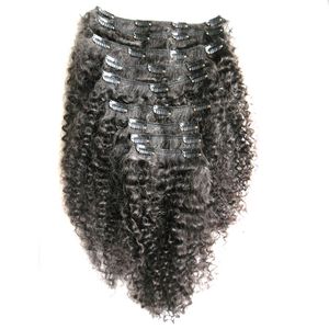 Mongoolse Kinky Curly Hair Afro Kinky Clip in Extensions 8 stks 100G African American Clip in menselijke haarextensies