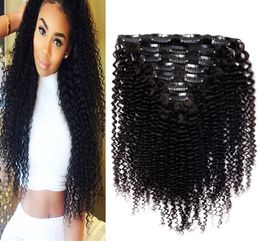 Mongolian Kinky Curly Hair en extensiones de cabello humano 7pcs 70g CLIP DE COLOR NAUTRAL CABEZA COMPLETA NON REMY PEA6280170