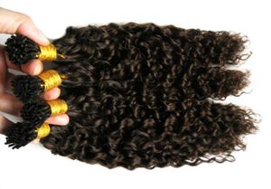 Cheveux bouclés crépus mongols I Tip Extension de cheveux 200gstrands afro crépus bouclés Extensions de cheveux humains pré-collés 2 brun le plus foncé6865172