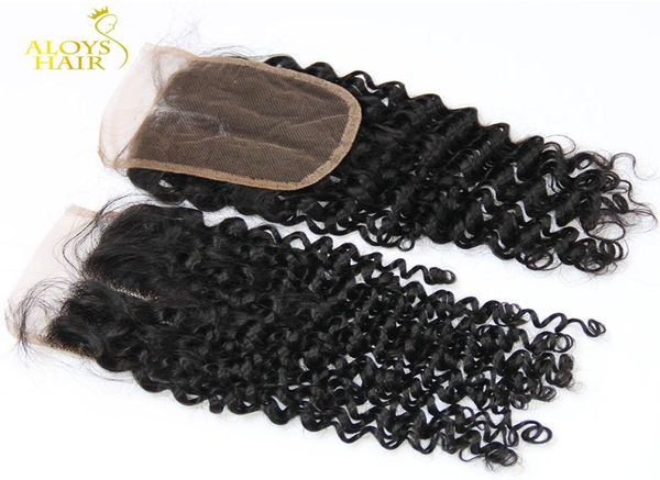 Mongol Kinky Curly Lace Closure Middle Part Taille 4X4quot Grade 6A Afro Kinky Curly Virgin Human Hair Lace Top Closures L6521951