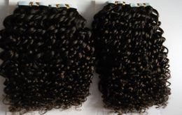 Bande crépue bouclée mongole dans les extensions de cheveux 200g Afro crépus bouclés Remy cheveux sur ruban adhésif PU trame de peau Invisible 80PCS8457809