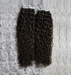 Bande bouclée crépue mongole dans les extensions de cheveux humains 200g 80Pcs afro crépus cheveux bouclés trame de peau extensions de cheveux sans couture7482795