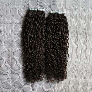 Cinta rizada rizada mongol en extensiones de cabello humano 200g Rizos rizados afro 80Pcs extensiones de cabello sin costura de la trama de la piel
