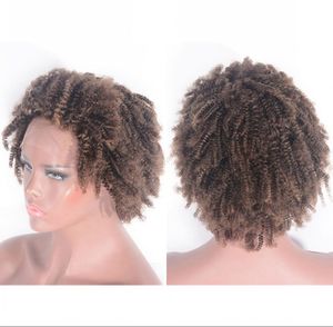 Kinky Curly Lace Front perruques de cheveux humains pour les femmes noires 12 pouces perruque de cheveux Remy court mongol pré plumé