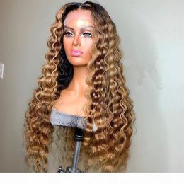 Mongole longue vague profonde Highlight 13x6 Lace Front perruques de cheveux humains avec des cheveux de bébé Full Lace Wig pour les femmes noires Natural Hairline282h