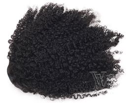 Mongolian No Tangle No Sheddin Afro Curly Costum 3C Drawstring Ponytail Natuurlijk zwart 12 tot 26 inch 120 g Human Hair Weave Elastische bandbanden