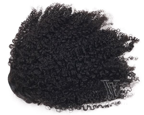 Mongol Pas d'enchevêtrement pas de perte Afro Curly Costum 3c Cordon Queue de cheval Naturel Noir 12 à 26 pouces 120g Tissage de cheveux humains Attaches de bande élastique